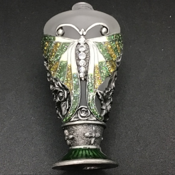 Perfume Bottle Retro Frosted Butterflies enamelled Lid jewelled Perfume Bottle - Picture 5 of 6